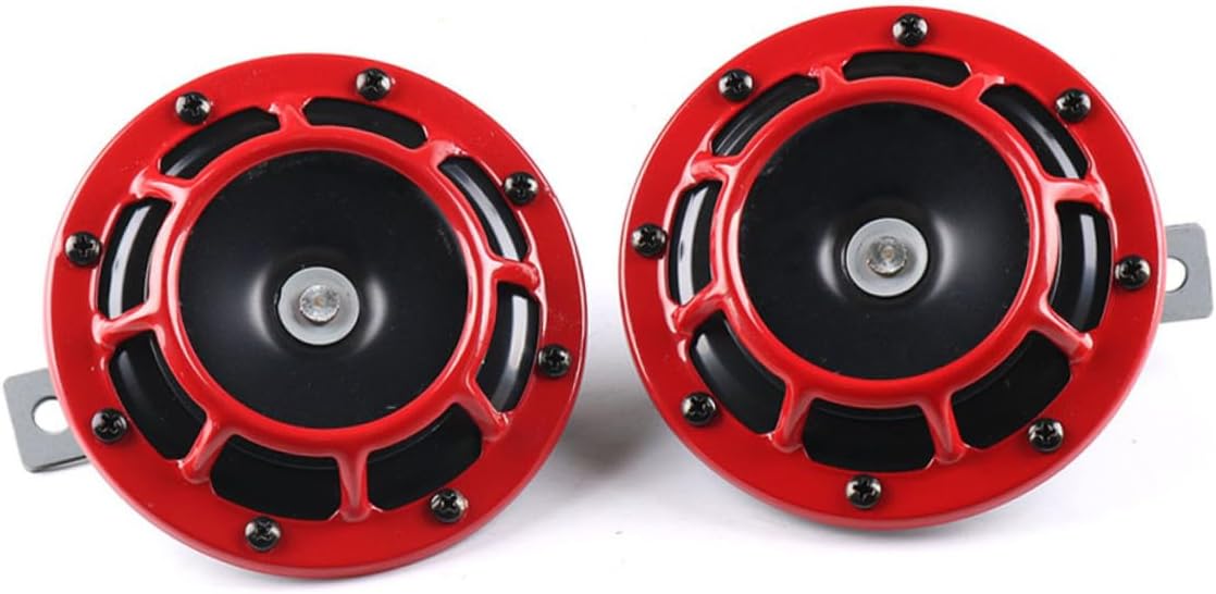 BESTYASH Super Loud Car Horns with Relay, 12v High Low Tone Motorcycle Auto Horn Kit, Red Pair with Relay for Vehicle Modification and Replacement