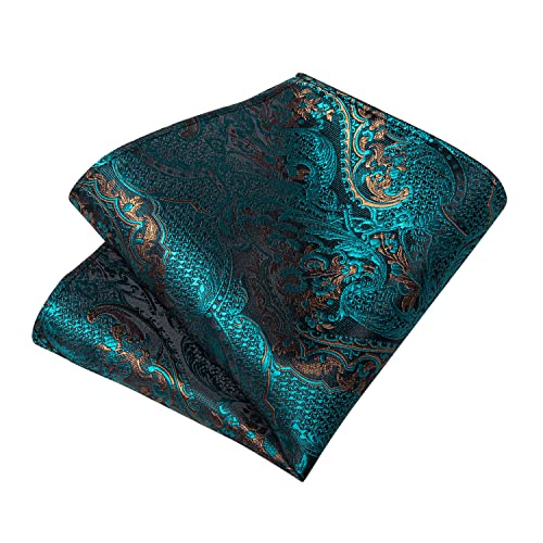 Image of DiBanGu Extra Long Tie for Men Silk 63 inch XL Necktie and Pocket Suqare Cufflinks Set Mens Big and Tall Tie Wedding Party Teal