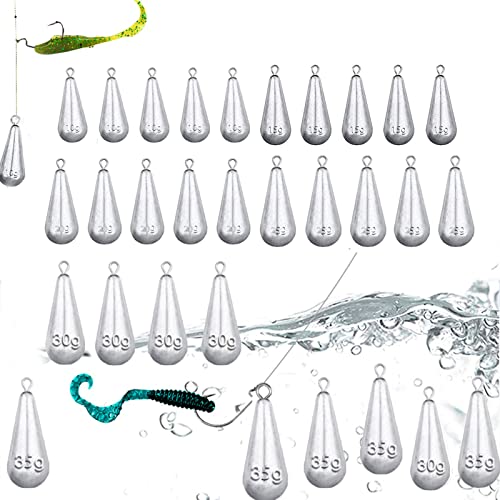 yeemeen Angeln Sinker, 30Pcs Blei Angeln, Sinker Angeln, Blei Gewichte Angeln,10g/15g/20g/25g/30g/35g Gewichte Blei Sinker für Outdoor Fischerei Tackle Sinker Fischereizubehör