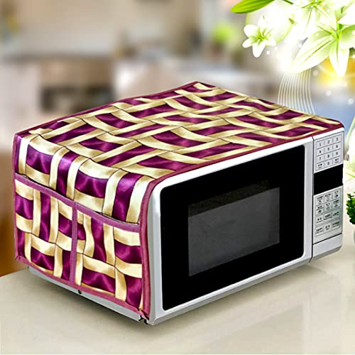 Image of KANUSHI Industries Microwave /Oven Top Cover with 4 Utility Pockets (VAR1-MICRO-PURPLE-GOLDEN-LINE-01)
