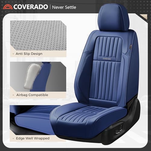 Image of Coverado Car Seat Covers Full Set, Seat Covers for Cars, Car Seat Cover, Car Seat Protector, Leather Car Seat Cushion, Waterproof Car Seat Covers Front Seats and Back Fit for Most Cars(Blue)