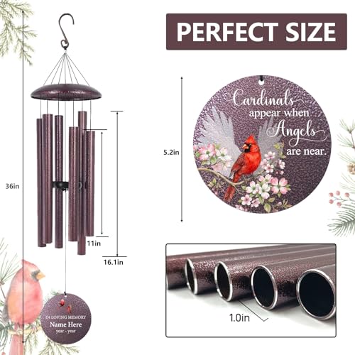 Image of Memorial Wind Chimes for Loss of Loved One /Mom /Dad Personalized Cardinal Deep Tone Wind Chime, Sympathy Gifts for Remembrance Grief Condolences
