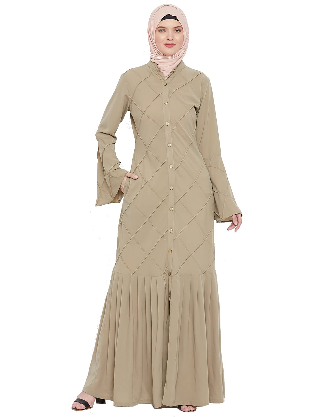 Momin LibasBeige Polyester Abaya Burqa with Pintuck