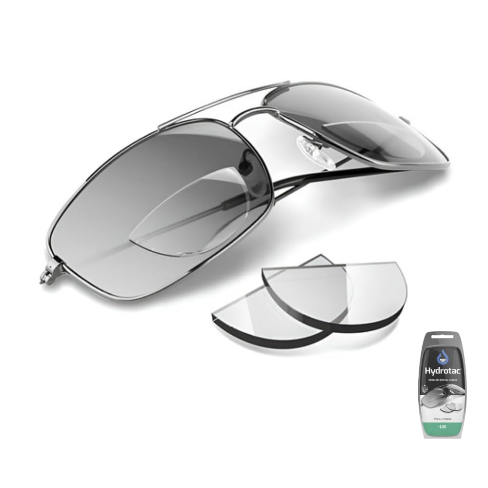 Inland Uk Unisex Clear +1.50 Hydrotac Stick-On Bifocal Reading Lenses, +1.50 Magnification, Universal Fit For All Eyewear