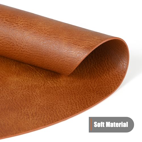 Image of UnivoColors Placemats Round Faux Leather Placemats Set of 6-Waterproof-Wipe Clean-Heat Resistant-Anti Slip Dining Table Place Mats,Suitable for Indoor & Outdoor Use,15 inch.Retro Reddish Brown