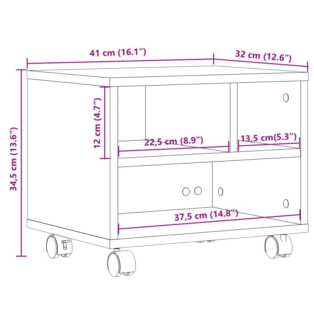 Printerkastje met wielen 41x32x34,5 cm betongrijs kopen