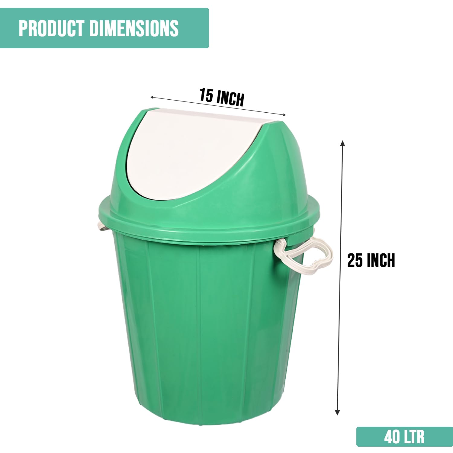 Zureni Swing Dustbin Large Size Lid Garbage Waste 40 Litres Strong