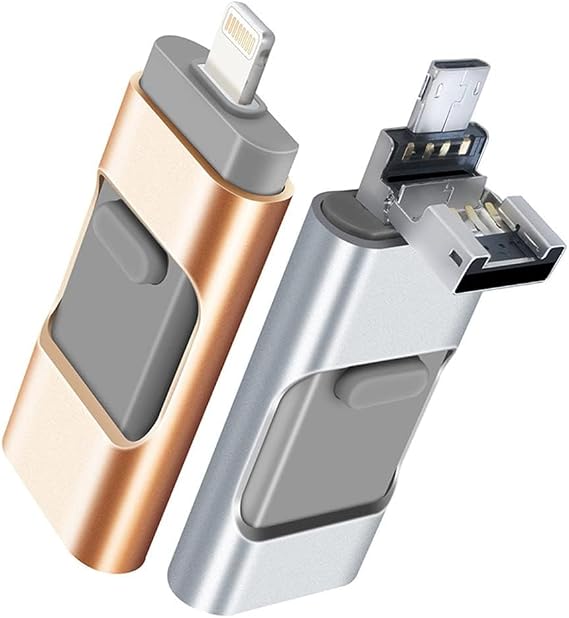 Xspring Flash Sürücü, USB Bellek Sürücü 128GB, Harici Genişletilebilir USB Memory Stick, Cep Telefonu ve Bilgisayarlarla Uyumlu 3'ü 1 Arada Bellek Depolama Sürücüsü (Altın)