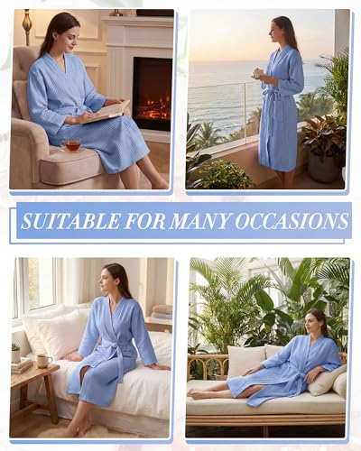 Image of Panitay Women's Waffle Knit Robes Thin Spa Bath Robe Bulk Hotel Lightweight Commercial Soft for House Shower Party