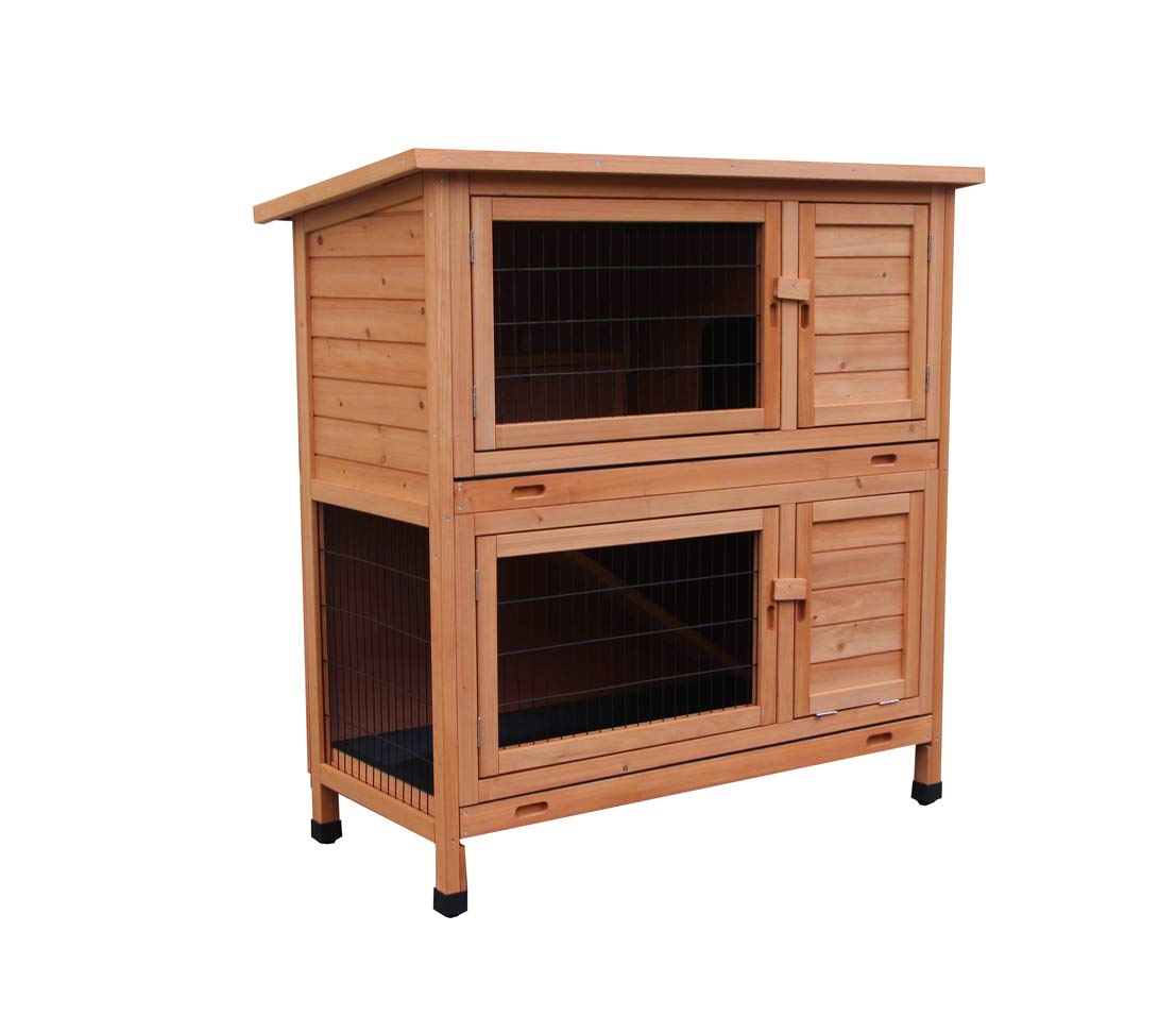 Dehner Kaninchenstall Original, ca. 114 x 57 x 116 cm, Kiefernholz, lasiert, Hellbraun