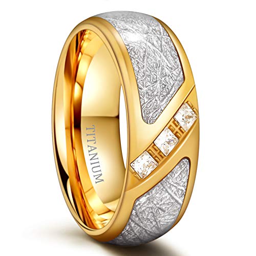 TIGRADE 8mm Gold Titanium Ring for Men Women Cubic Zirconia Meteorite Inlay Dome Polished Wedding Band Comfort Fit Size 7-12 (8mm gold, 8) TIGRADE 8mm Gold Titanium Ring for Men Women Cubic Zirconia Meteorite Inlay Dome Polished Wedding Band Comfort Fit Size 7-12 (8mm gold, 8)