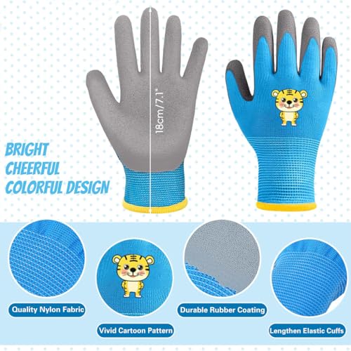 Image of HASTHIP 3Pairs Kids Gardening Rubber Gloves, Ages 5-9, Outdoor Play