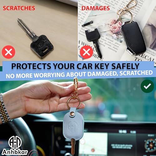 Image of Leather Keys Sleeve for Broken Car Key Loop Replacement - Cute Keychain Cover - Protector, Holder for Men & Women