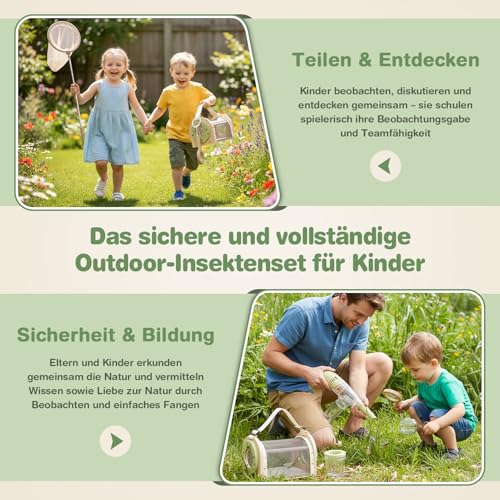 Dreamon Kinder Abenteuer Entdecker Bug Set, mit Schmetterlingsfangnetz, Insektenbeobachtungskäfig aus Holz, Becherlupen, Insektenfänger… – Ansicht 2