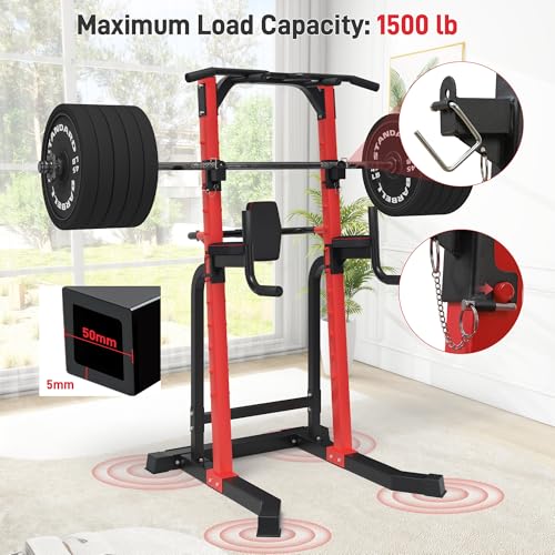 Outdoor Basic Power Tower, Pull Up Bar and Dip Station for Home Gym, 1500LBS Weight Capacity, Adjustable Height, Heavy Duty Steel Frame for Calisthenics, Strength Training Fitness Equipment - Image 3