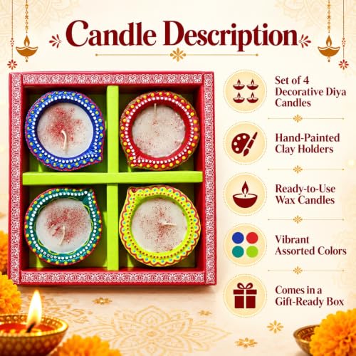 Image of Laxmi Decorative Handmade Wax Diyas for Diwali, Pack of 4