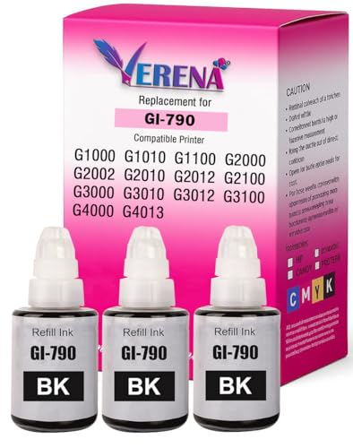 Image of VERENA Refill Ink Compatible for Canon G Series G1000 G1010 G2000 G2002 G2010 G2012 G3000 Printers (Black Pack of 3)