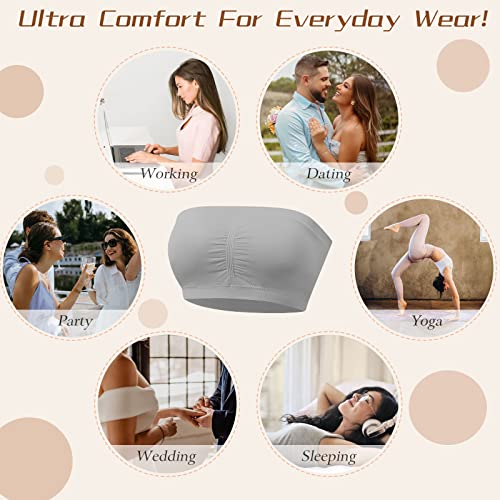 Documo Wireless Strapless Bras For Women Bandeau Bras Padded Strapless Bralette For Big Busted Women Tube Top Bra (Grey, X-Large) #TOP5