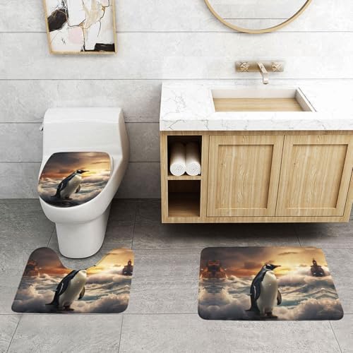 Tapis de bain antidérapant séchage rapide lot 3 motif pingouin - 4