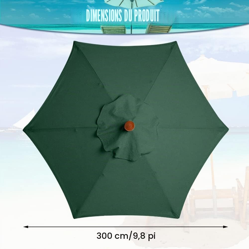 Tissu parasol 6 tiges 3 mètres. Remplacement parasol résistant et épais. Pièce de rechange pour 3 m 6 baleines.