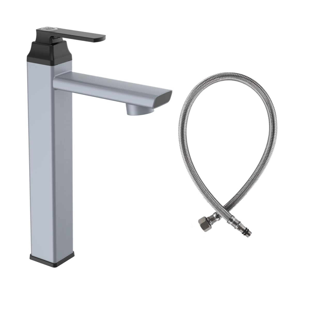 RN PTMT Superior Plastic Faucet Extended Tall Body Pillar Cock Tap for Wash Basin - 12" Inch Size, Elegant Basin Tap (Metallic-Grey-Black-Dual)_RNABP09B29 with 24" Inside Connection Pipe-image-49
