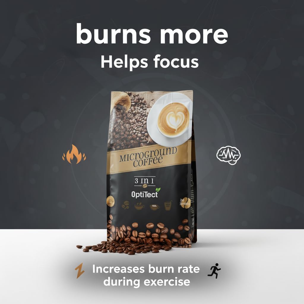 Optitect Arabica Microground Coffee 3 in 1 Sugar Free, 24 Stick Packs, Non-Dairy Creamer, Diet Friendly Instant Coffee, Smooth Taste for Coffee Lovers