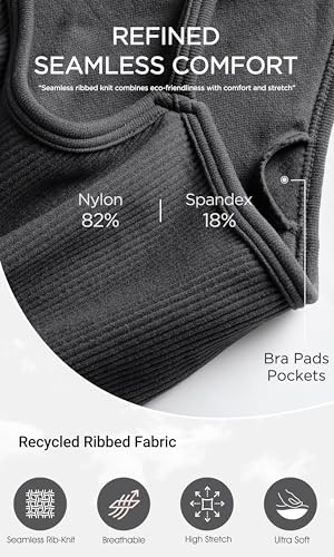 Image of ODODOS Seamless Sports Bra for Women Ribbed Camisoles Non Padding Yoga Bra Crop Tank Tops