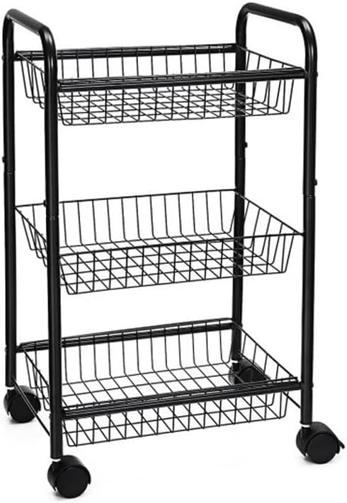 3 Tier Kitchen Trolley on Wheels with Handle for Bathroom Cabinet White Black