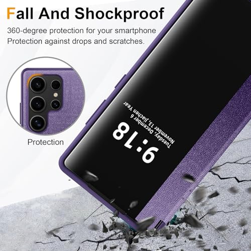 Image of Flip Case for Samsung Galaxy S25 Ultra Case S View, Frosted Translucent Window Clear View Folio Protective Phone Case, 360 Degree Full Body Shockproof Flip Cover Case for Samsung S25 Ultra 5G (Purple)
