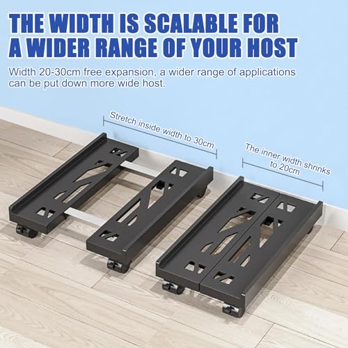 GOMETY soporte, soporte para PC móvil, ancho universal ajustable, soporte para CPU de 4 ruedas, soporte para torre, carro debajo del escritorio, ruedas bloqueables - imagen 2