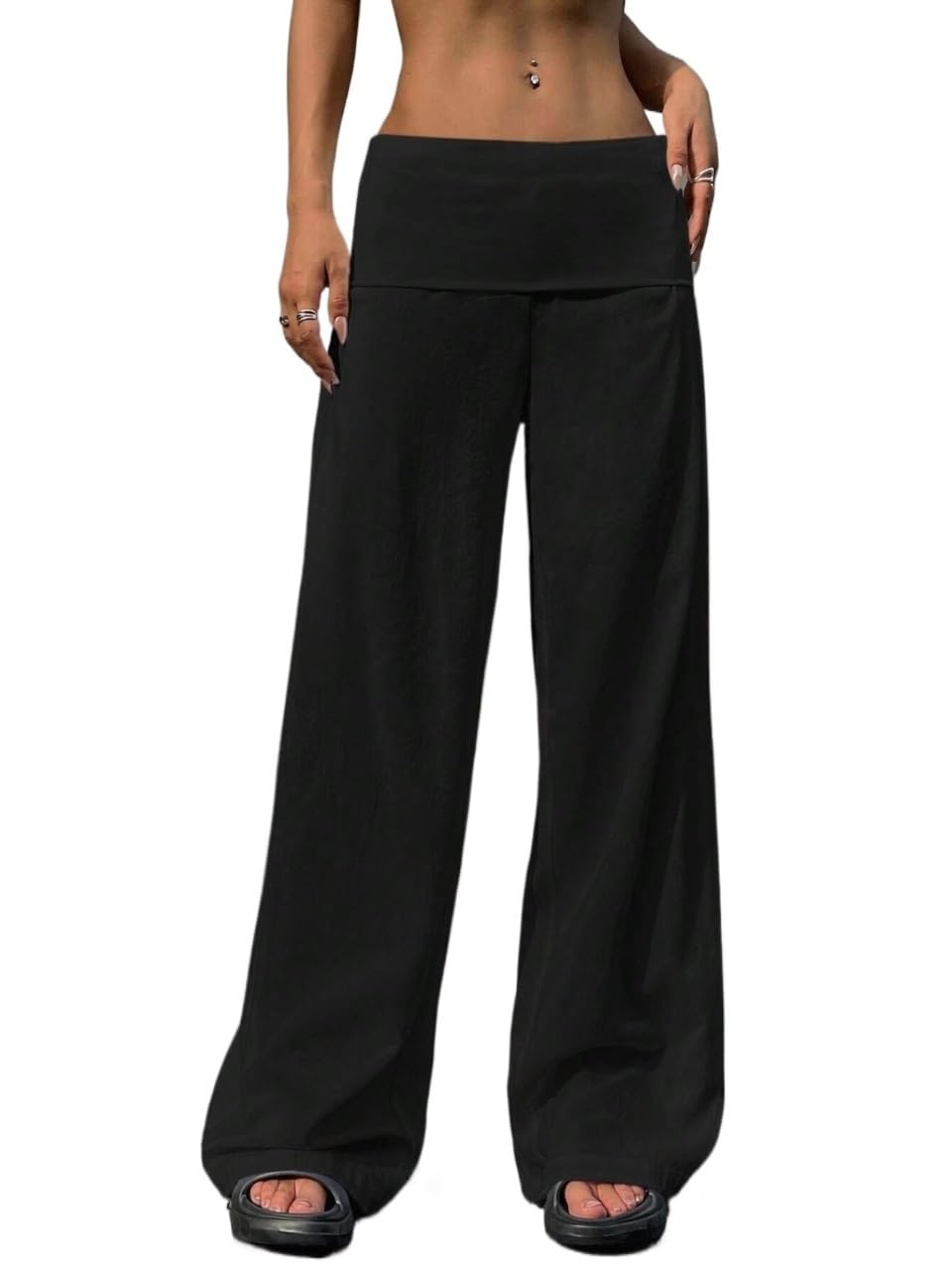 Womens Fall Solid Color Long Wide Leg Pants Trousers