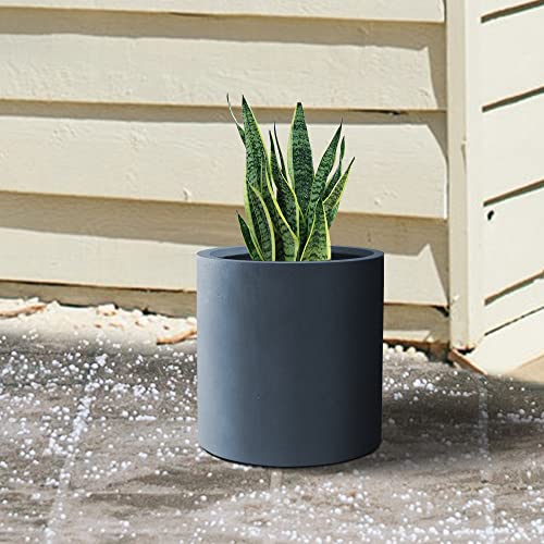 Kante 12.6" Dia Concrete Outdoor Modern Cylindrical Planters, Charcoal #TOP3