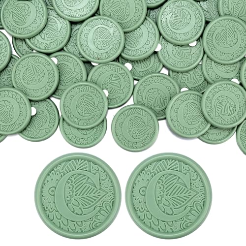 Yoption 50 Pcs Botanical Letter Wax Seal Stickers, Sage Green Initial Alphabet C Adhesive Envelope Sealing Stickers for Wedding Party Birthday Christmas (C)