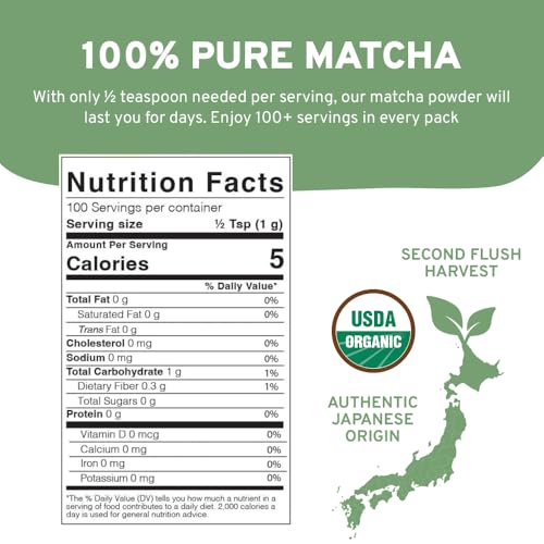 Image of HANDPICK Japanese Organic Matcha Green Tea Powder(100 Servings)USDA Organic