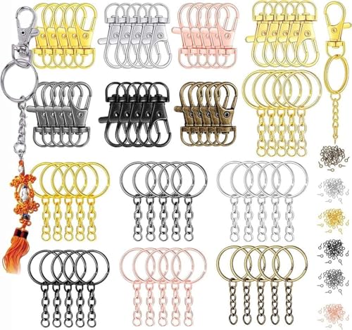 Image of DIY Crafts 5 Sets 20 Pcs, Silver, 5 Sets 20 Pcs - 50 Sets 200 Pcs, Keychain Rings + Chain, Open Jump Rings & Screw Eye Pins for Crafts Charm Jewelry Mak (5 Sets 20 Pcs, Silver)