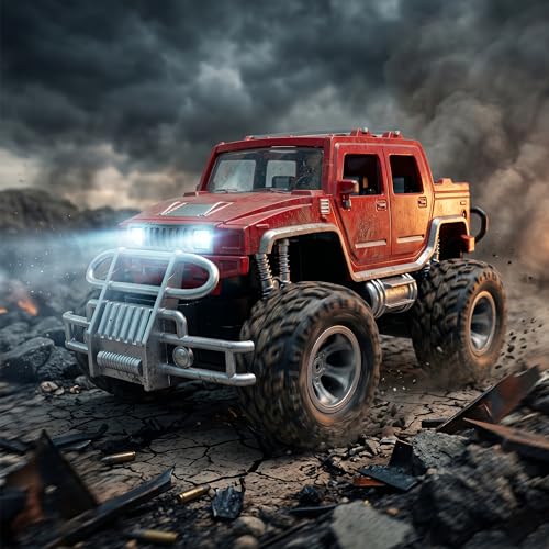 Image of Amazon Brand - Jam & Honey Off Roader Rechargeable Remote Control Car | RC Monster Truck with LED Headlights, Type-C Charging, Anti-Skid Tyres, 120 Ft Range | 2.4GHz Remote Controller (MT507) (Red)