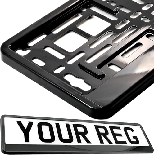 2X Black Car Number Plate Holder Surround - Front/Rear ABS Plastic License Plate Frame for Caravan Van & Trailer - Universal Fit for UK Replacement Registration Plates