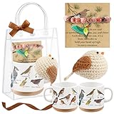 Roshtia 1 Set National Bird Day Birds Lover Gift Stocking Stuffer Ceramic Coffee Mug Cute Handmade Crochet Hummingbird Pink Bracelet Card Bag Office Supplies for Birder Friend Employee Birthday Gift