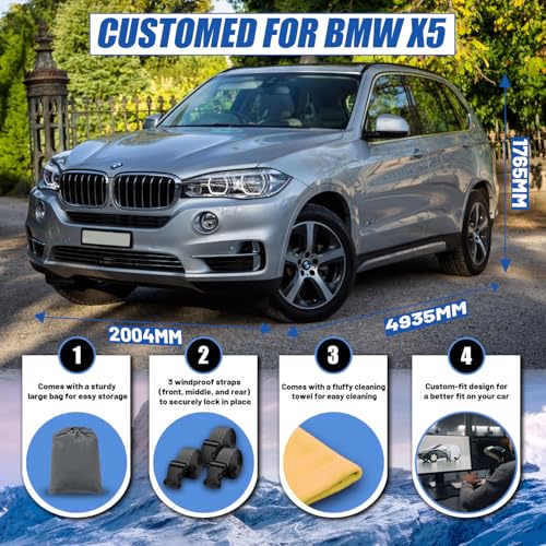 Image of SUV Car Cover Custom Fit for BMW X5 (2007-2026), Waterproof All Weather for Automobiles Full Exterior Cover Rain Sun Snow UV Protector.