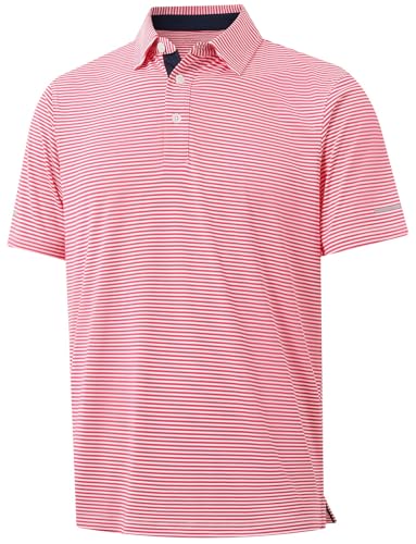 Image of Golf Shirts for Men - Dry Fit Moisture Wicking Short Sleeve Performance Sport Casual Striped Collared Mens Polo Shirt
