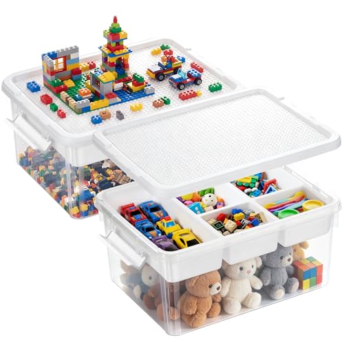 Image of Citylife 17QT 2-Pack Toy Organizer Craft Storage Buildable Lid Movable Tray | Plastic Craft Organizers and Storage with Build-On Lid for Beads, Tools, Sewing Supplies, Deep Base, Secure Clasp, kids Toy
