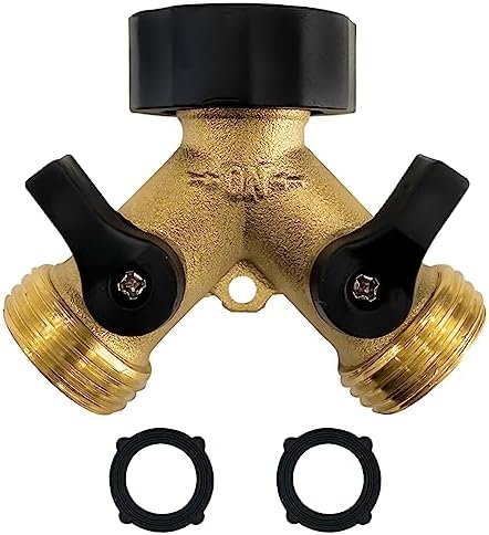 Brass Garden Hose Splitter 2 Way Heavy Duty, Brass Hose Y Splitter 2 Valves, Y Conneector With 2 Extra Rubber Washers