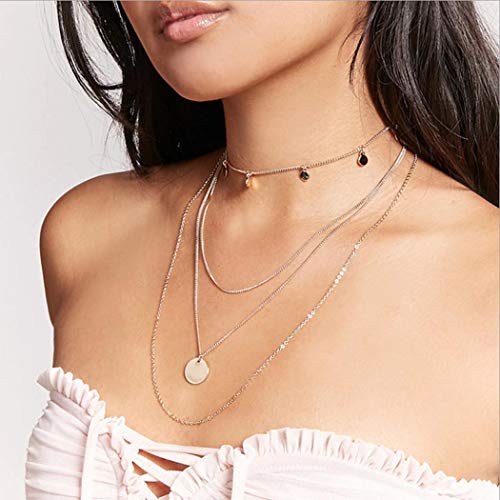Preisvergleich Produktbild Jovono Boho mehrschichtige Chokerhalsketten mit handgefertigten Pailletten Anhänger Schmuck für Frauen und Mädchen (Gold)