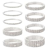 QhgPnt Set of 9 Silver Bangles for Women, Elegant Ladies Bracelets with Sparkling Accents, Adjustable Chunky Silver Bracelet, Costume Jewellery for Daily Wear and Special Occasions