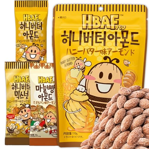 [ HBAF 公式 ] ハニーバターアーモンド バラエティセット アーモンド ミックスナッツ 韓国お菓子 個包装 小分け 業務用 お菓子 オフィス (シェアパック1ミニパック3, シェア（ハニーバターアーモンド）ミニ（ハニーバターアーモンド/ミックスナッツ/マヌルパン）)の商品画像（Amazon）