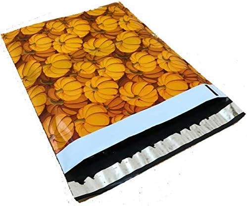 10x13 - Fall Pumpkin Designer Printed Poly Mailers Shipping Envelopes Self Sealing Boutique Custom Bags (30 Pcs)