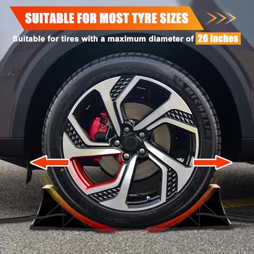 Image of Wheel Chocks for RV Trailer, 4 Pack Non Slip Wheel Chocks for Travel Trailers with Rope for Easy Removal, Lightweight Plastic Wheel Stoppers Block for Camper Cars Trucks