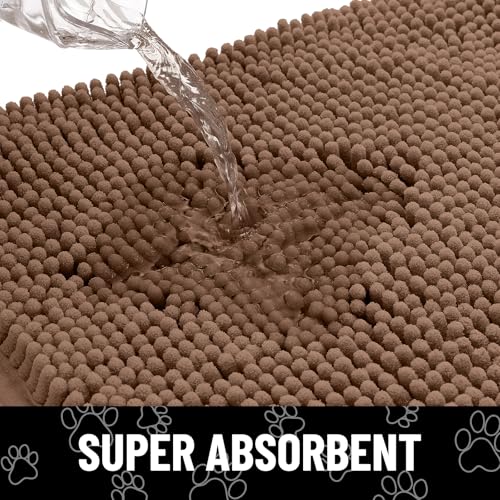 Image of Smiry Dog Door Mat for Muddy Paws, Absorbent Dirt Trapper Non Slip Quick Dry Washable Chenille Mat for Mud Dogs, Entry Rug for Indoor and Outdoor (71x46 Inches, Coffee and Black)