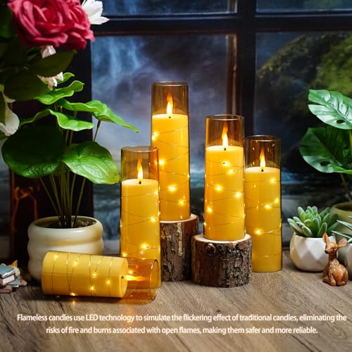 Image of Nimiko Flickering Flameless LED Candles,Battery Operated Candles 24 Pcs with Embedded Star String,Acrylic LED Pillar Candles with Remote,Suitable for Home Decoration to Create an Atmosphere (Gold)