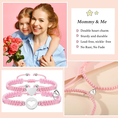 Image of First Day of Kindergarten Pre K Gifts for Mother Daughter,Mommy and Me Bracelet Matching Heart Bracelets Set for 2